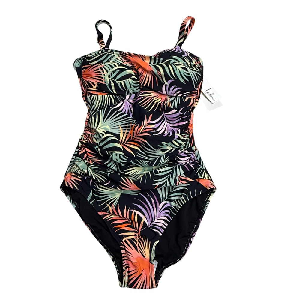 Leilani Tropical Print One‎ Piece Swimsuit Ruched Tummy Control Size 6